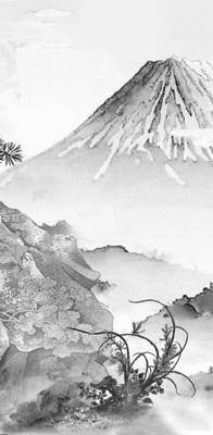Японская живопись в стиле суми-э гора Фудзияма