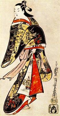 Средневековая японская гравюра в стиле укие-э юноша-самурай