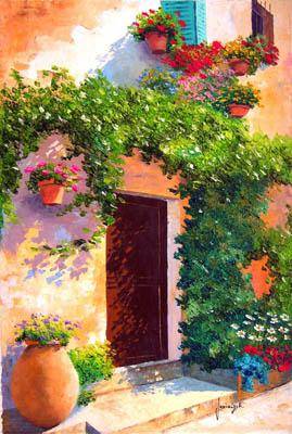 Жаньячик Жан-Марк картина Фасад дома и цветы